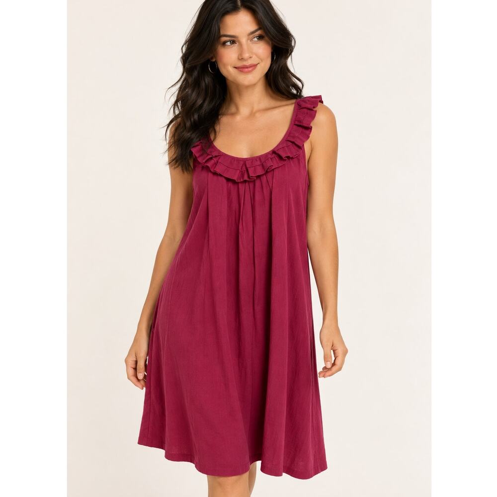 LOFT Ruffled Sleeveless Dress Womens Size 12 Violet Pink Scoop Neck Shift Cotton
